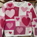 Talbots Vintage Hearts  Hand‎ Knit Sweater Size Small Pink Red Linen Cotton Photo 6