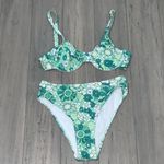 Teal & Mint Floral French Cut High Waist Padded Bikini 2 Piece Swimsuit Small Green Photo 2