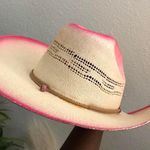 Vintage rare pink ombre western cowgirl/cowboy straw hat with silver tone hardware Size L Photo 2