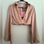 Hello Molly Beige SatinCross Open Front Collared Long Sleeve Crop Top Large NEW Photo 0