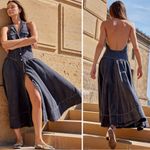 Free People Soundwave Denim Halter Maxi Dress in Black Size XL Bohemian Photo 3