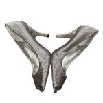 Adrianna Papell BOUTIQUE GRAND SILVER METALLIC SPARKLE HEEL OPEN TOE SATIN PUMPS Photo 3
