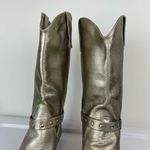 Nine West Vtg Y2K 9West Champagne Metallic Western Riding Boots Sz 8 Buckle Cowgirl Photo 9
