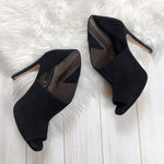 BCBGMAXAZRIA  Women's Black Suede Peeptoe‎ Cutout Ankle Booties Photo 0