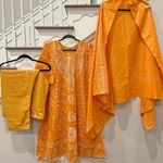 Indian kurta 3pc salwar kameez Embroidery Printed dress size L Color Orange N Size L Photo 0
