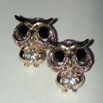 Elegant Gold Tone Owl Earrings with Pink and Black Accents Photo 3