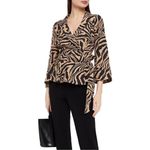 Ganni Printed Crepe Wrap Blouse Tannin Size 34 Zebra Photo 2