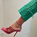 ZARA Hot Pink Rhinestone Embellished Vinyl Sequin Strappy Open Square Toe High Heels Sandals Mules Photo 3