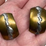 Vintage Unsigned Gold Tone Silver Tone Post Earrings Classic Retro Modernist Photo 0