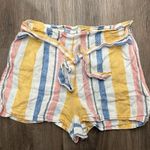 C&C California  Shorts Womens 12 Colorful Stripe Linen Paperbag Waist Belted Boho Photo 0