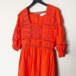 Hunter Bell  Rowe‎ Dress Crochet Lace Linen Blend Midi Puff Sleeve Square Neck Photo 4