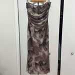 Brown floral mesh strapless dress Size L Photo 3