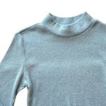 Light Blue Ribbed Knit Lettuce Trim Mock Neck Sweater Top Women’s Large Jumper Photo 1
