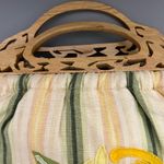 Banana Republic Vintage  Wooden Handle Clutch Lemon Aplique Striped Bag Photo 4