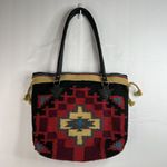 Handwoven Wool Malibu Tote Saddle Blanket Bags Leather Handles Southwest Aztec Photo 3