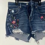 American Eagle  Outfitters Dark Blue Jean Shorts with Floral Embroidery Photo 1