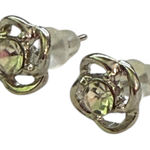 Silver Floral CZ Stone Stud Earrings Photo 0