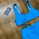 Halara NWT Matching Bikini Swimsuit Sz Small Sky Blue Crossover Waist Scoop Neck Photo 5