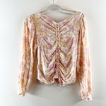 Free People Say The Word V Neck Long Sleeve Floral Ruched Top Pink Small Photo 3