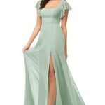 Azazie Light Green/Agave A-Line Ruffled Chiffon Floor Length  Bondi Dress Photo 0