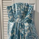 Badgley Mischka Strapless Dress Size 12 Blue Floral Watercolor Formal Party Photo 2