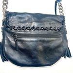 Brighton  black leather cross body bag with silver accents and chains and tassels Photo 11