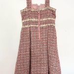 Girly pink tweed dress midi modest pearls office job event date night large? Photo 2