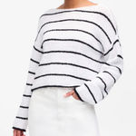 Madewell  Boatneck Pullover Sweater White Black Stripe Size L NWT‎ Photo 0