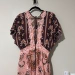 Farm Rio Glam Tapestry Burgundy Laces Short Sleeve Maxi Dress Size M Photo 3