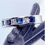 Boutique Blue Sapphire and rhinestone silver plated ring size 6:25 Photo 0