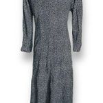 Vintage 80s Black White Polka Dot Long Sleeve Maxi Dress Lace Detail Collar Black Photo 6