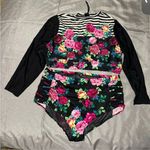 Torrid  Striped Floral Bikini Swimsuit with Pink and Blue Accents Photo 0