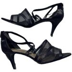 Amelia Grace Shoes Women’s Size 10 Palm Print Fabric Heels Slip On Open Toe Heel Black Photo 9