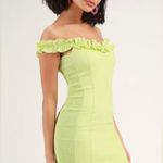 Lulus Lime Green Ruffled Off-the-Shoulder Bodycon Dress Photo 2