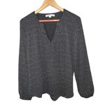 Loft  Black Long Sleev Polka Dot Women’s Vneck Blouse Size Large Photo 1