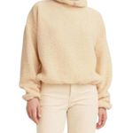 Levi's Aura Sherpa Sweatshirt Top Cream Almond Milk Pink Logo Women’s Small Photo 0