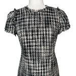 Kate Spade  Boucle Tweed Sheath Dress Women's 4 Fringe Lined Black White Textured Photo 3