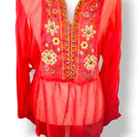 American Rag BEAUTIFUL Cie Embellished Sheer Chiffon Blouse Bright Coral, Size M Photo 0