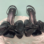 Black Patent‎ Leather Size 6.5 Slingback Heels Open Toe Bow Classy S Photo 0