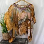 Sol & Mer Brown Print Sequins Ocean Wave Sheer Short Sleeve Scarf Top NEW OS Size undefined Photo 1
