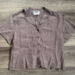 Flax  Women's Taupe Button-Down Shirt Small Relaxed Fit Linen Top Photo 0