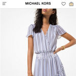 Michael Kors  White and Blue Asymmetrical Tiered Midi Dress Photo 1