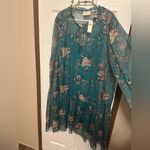 Anthropologie  Teal Floral Long Sleeve Dress Photo 5