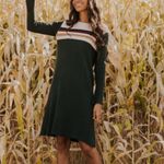 Roolee  Green Knit Sweater Dress Size Medium Long Sleeve Rugby Stripe Fall Casual Photo 2