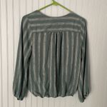Emory park Green Stripped V-Neck Long Sleeve Blouse | Size Large Photo 6