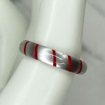 Clear Silver Red Striped Plastic Ring Size 7.25 Photo 5