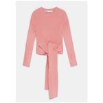 ZARA Peach Tie Waist Ribbed Cropped Wrap Sweater size Large Photo 1
