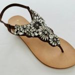 Anthropologie  Crystal Thong Brown Leather Sandal US 9 NEW Flat Made in India Photo 0