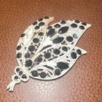 Large White and Black Rhinestone Leaf Brooch, Sparkling Black Rhinestones brooch Photo 0
