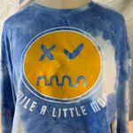 SheIn  Blue Tie-Dye Long Sleeve with Yellow Smile Graphic Photo 1